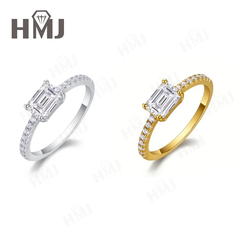 

1ct Moissanite Ring Emerald D Color 925 Sterling Silver Luxury Dazzling Trendy Finger Rings For Women Wedding Engagement Jewelry