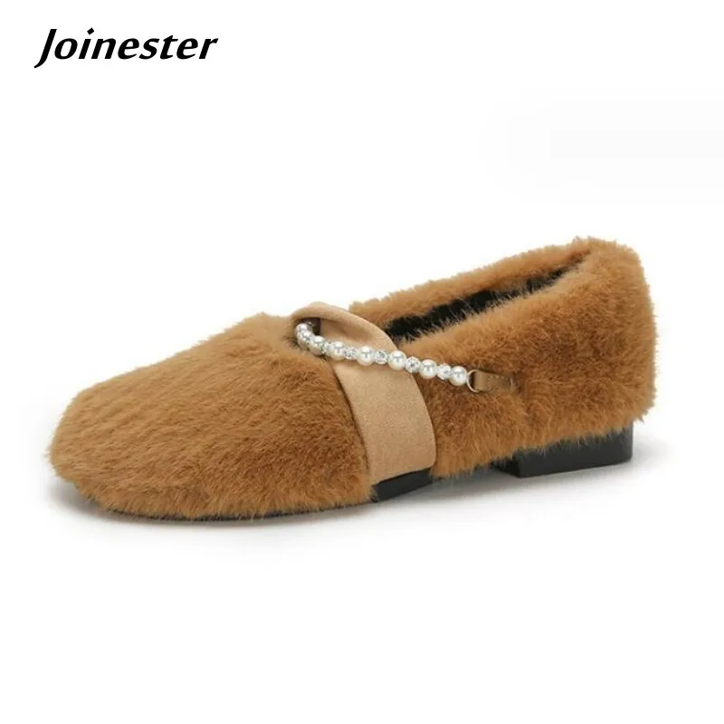 

Women Flat Heeled Furry Shoe Round Toe Slip on Winter Loafer Ladies Comfort Commuting Shoes Elegant Moccasins for Female