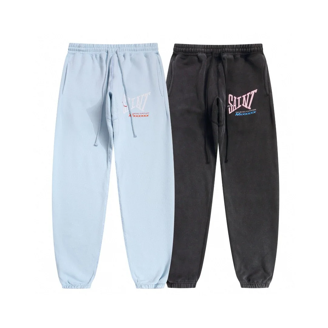 

Waed Fce Joggers with SMO Letter Print Loose Fit Dstring Cotton Linen Casual Pants for Teen Boys Autumn Season