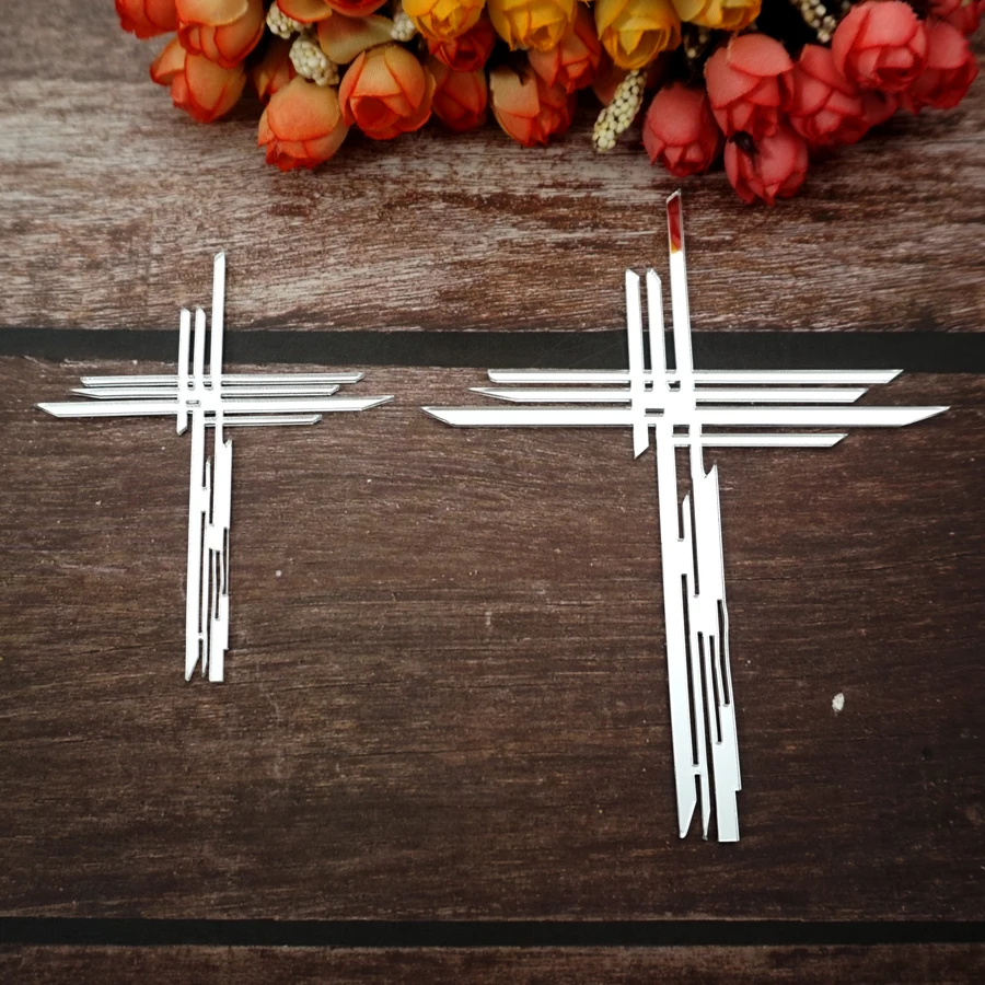 10/14cm 높이 새로운 디자인 중공 절단 아크릴 미러 크로스 태그 DIY Christening 선물 액세서리 파티 장식