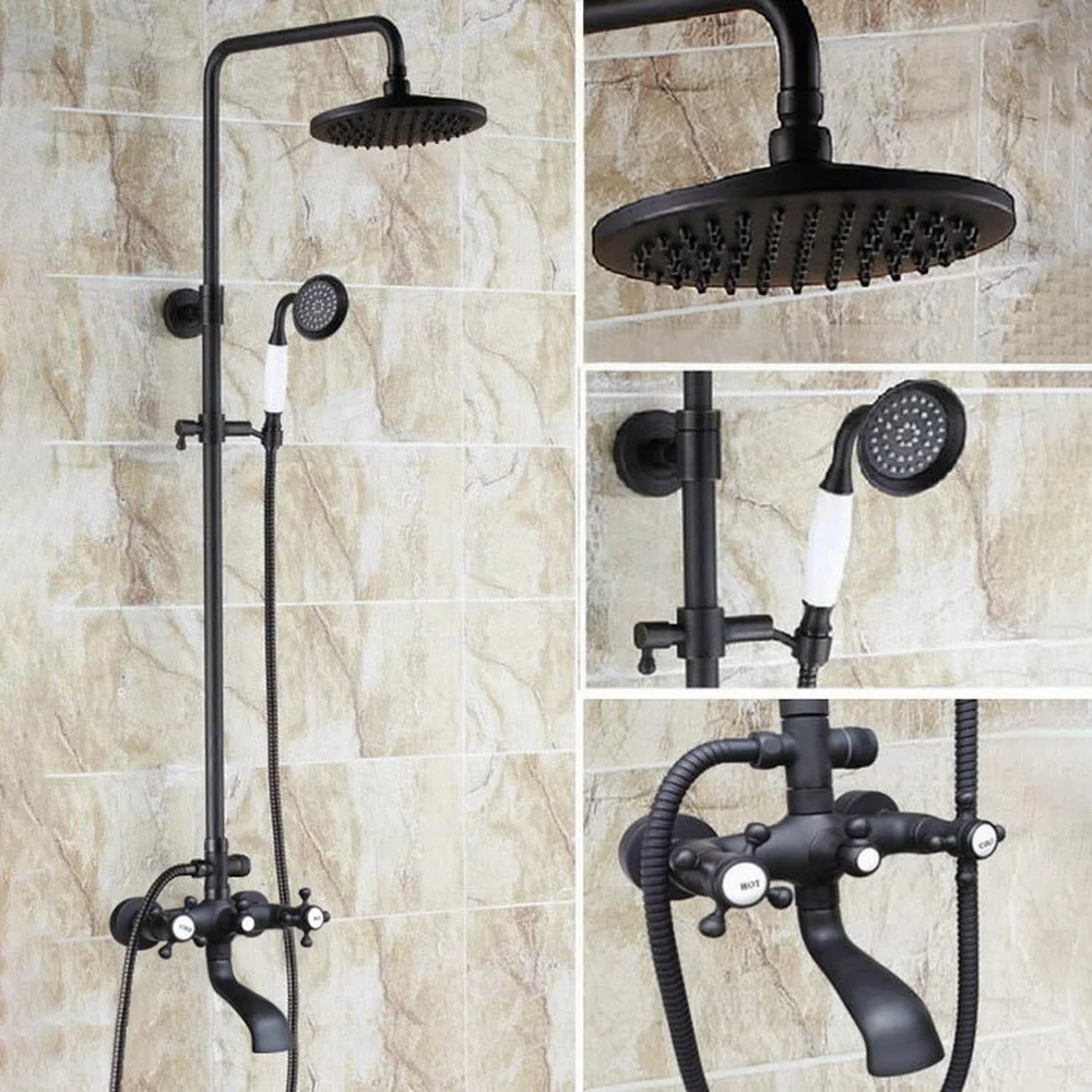 

Black Oil Rubbed Brass Bathroom Rain Shower Faucet Set Tub Mixer Tap Wall Mounted ahg106