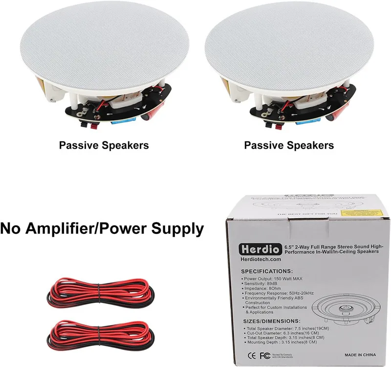 Herdio 6,5” 2PCS Inbouwluidsprekers voor plafondmontage 2-weg passief luidsprekersysteem 300W Ideaal voor vochtige binnenkeuken slaapkamer