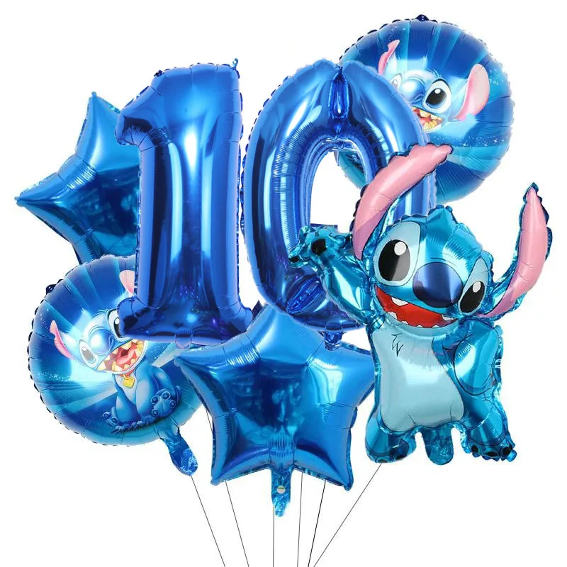 

Blue Stitch Balloon Set Pink Angel Number Balloon Set Kids Birthday Party Decoration Cartoon Anime Baby Shower Supplies