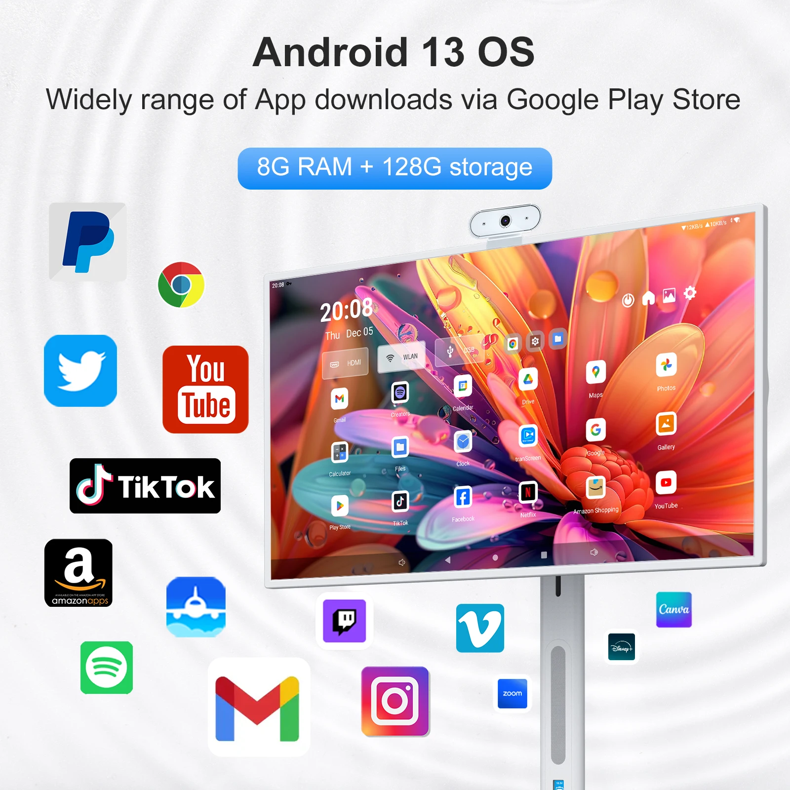 تلفزيون أندرويد الذكي بشاشة تعمل باللمس مقاس 24 بوصة 2025 - وحدة معالجة مركزية 8 النواة بسعة 128 جيجابايت مع ميزات اللياقة البدنية والترفيهية