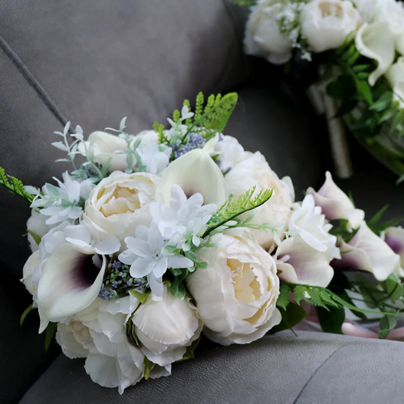 Western wedding bride bouquet water drop shape ivory white calla lily Mori wedding simulation flower wedding arrangement