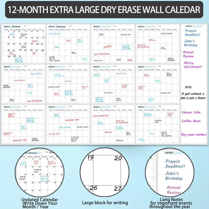 Extra Large Board Calendar 35X58in Reusable Calendar Dry-Erase Design Large Erasable Boards For Offices Home & School