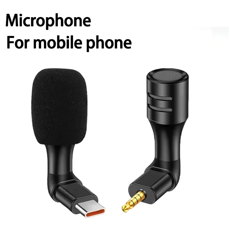 مقبس صغير 3.5 ملم/نوع C للهواتف الذكية ميكروفون ستيريو لتسجيل ميكروفون مقابلة استوديو الهاتف المحمول