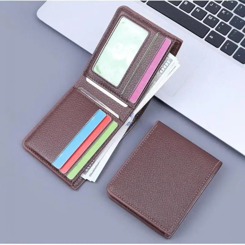 Retro Minimalistisches PU-Leder Herren-Portemonnaie Schwarz Kaffee Große Kapazität Mehrere Taschen Zweifach Faltbarer Ausweishalter für Männer und Frauen – Detail 14