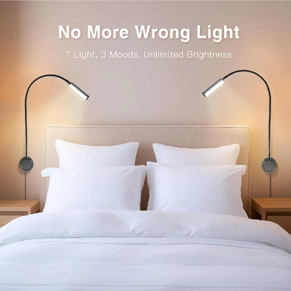 Books Lights for Headboard, Bedside Wall Mounted Reading Lamp, Reading Light Touch to Adjust Color Temp (3000K/4000K/6000K)