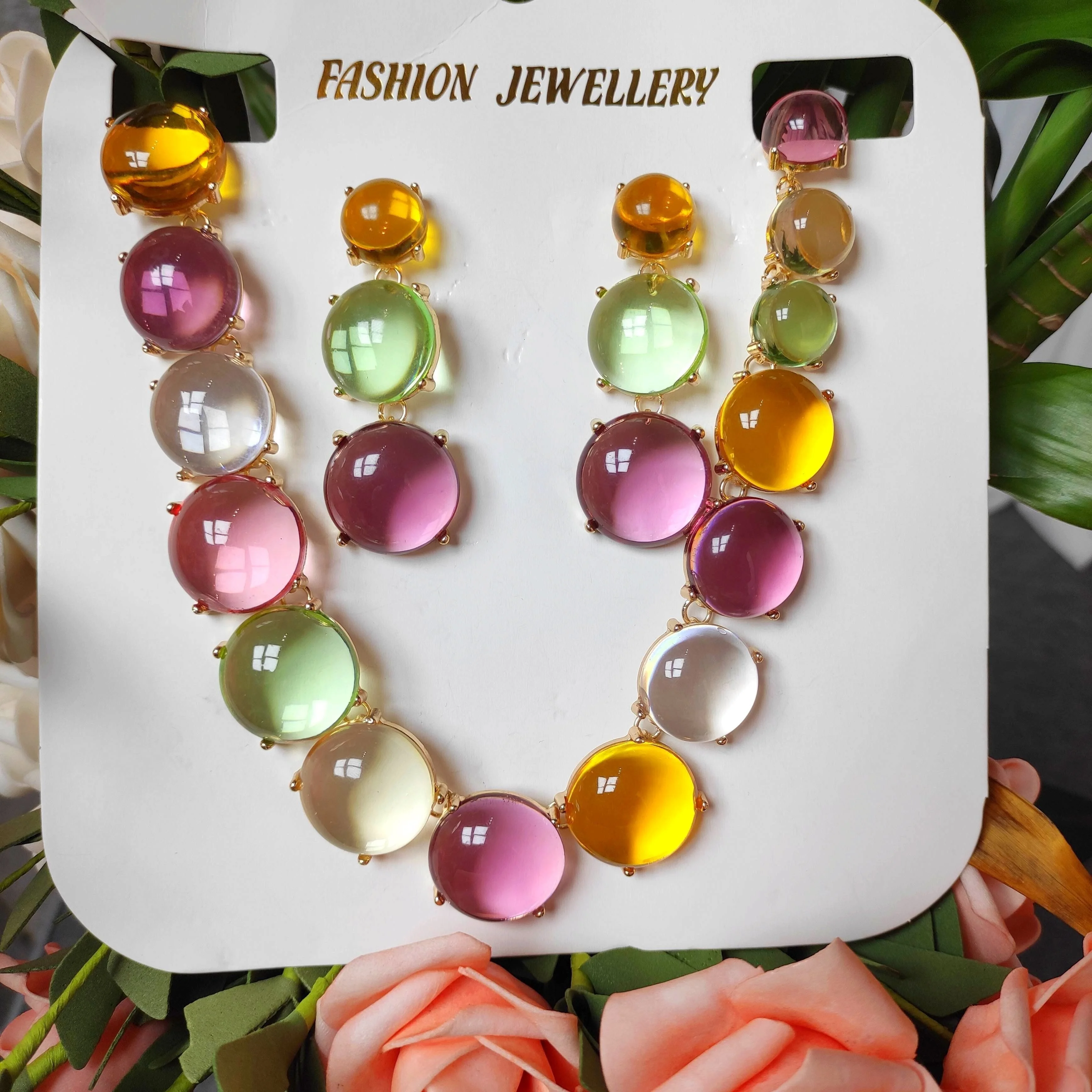 3pcs/set Earrings Necklace Resin Boho Jewelry Set Inlaid Waterish Gemstone Dainty Evening Party Decor Sweet Gift For Female