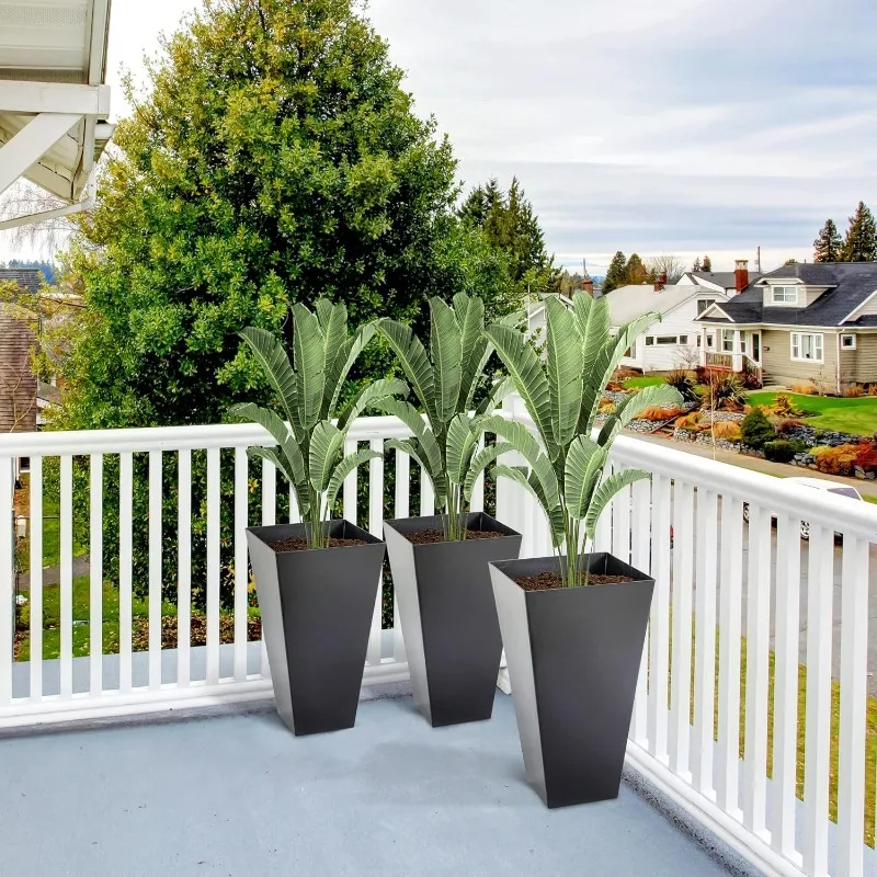 

Set of 3 Tall Planters with Drainage Hole, 28" Outdoor Flower Plant Pots, Indoor Planters for Porch Patio and Deck, Black