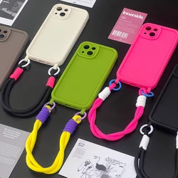 Fashion Korea Lanyard Bracelet Silicone Phone Case For iPhone 15 14 13 12 11 Pro Max X XS XR 7 8 Plus SE Soft Shockproof Cover