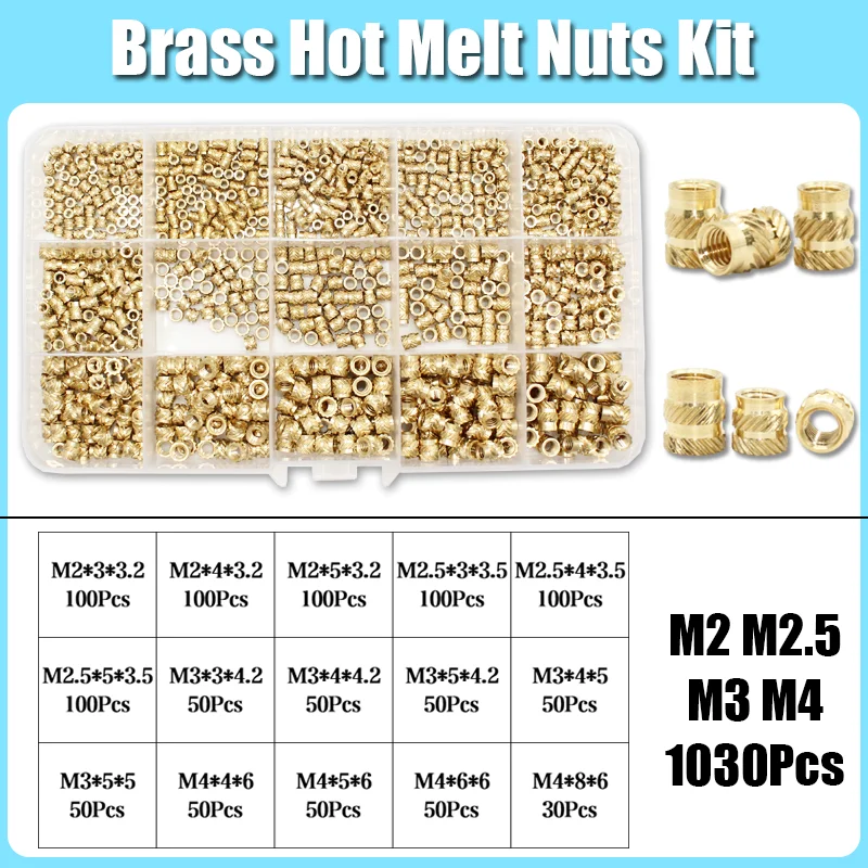 M2 M3 M4 M5 M6 M8 Messing Wärmeeinsatz Mutter Sortiment Set Hot Melt Rändelgewindeeinsatz Einbettung Kupfer Mutter 3D-Druck Nutinsert – Detail 8