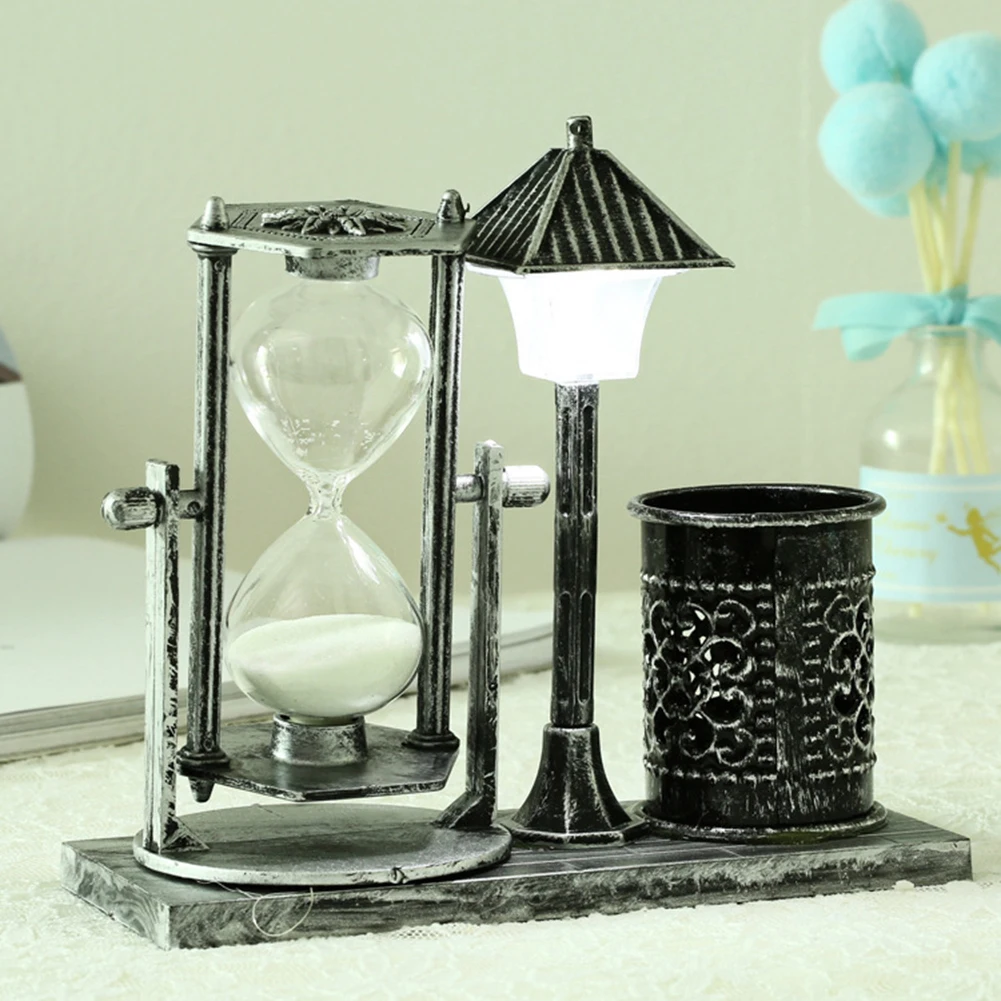 European Retro Pen Holder Night Lamp Sand Timer Decoration Innovative Gift for Students