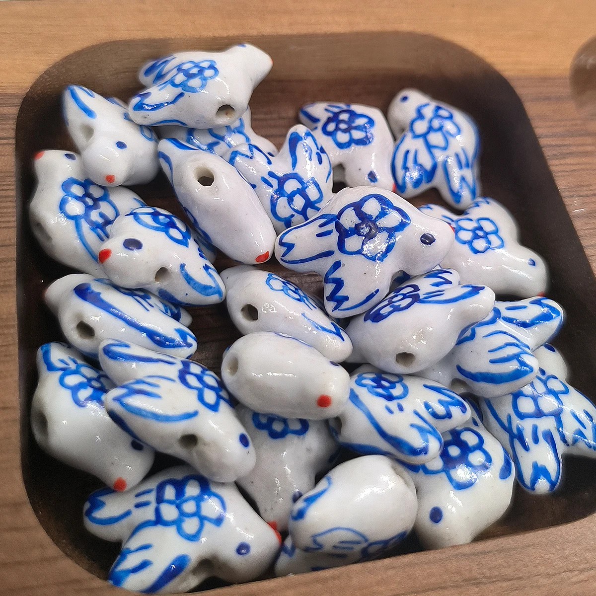 14 مللي متر 5 قطعة خرزة سيراميك حمامة زرقاء وبيضاء ، حلية حمامة عتيقة لصنع المجوهرات بنفسك ، هدية على الطراز الصيني القديم #4