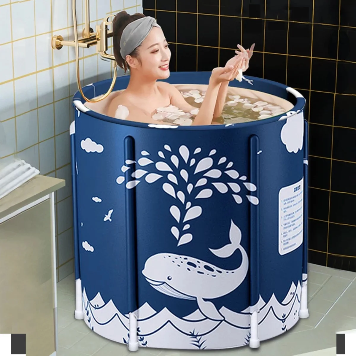 Folding Bathtub Portable Adult Spa Bath Tub Soaking Tub Hot Ice Bathtub Kids Pool, Blue Whale Ice Bath