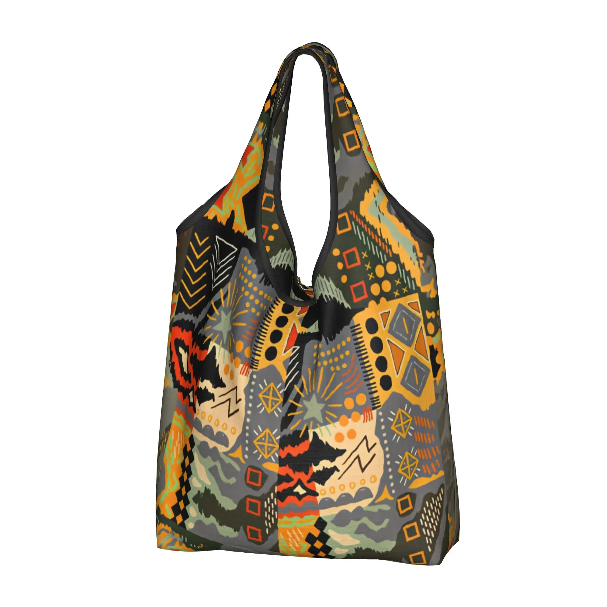 Custom Abstract Graffiti Art Y2K Style Shopping Bag Women Portable Groceries Geometric Seamless Pattern Tote Shopper Bags