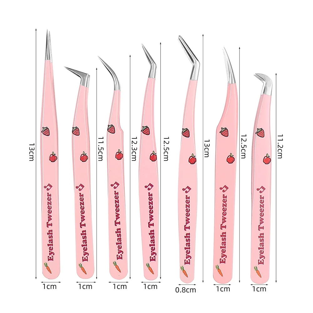 7 Types False Eyelash Tweezers Stainless Steel Anti-static Pincet Curved Strip Lashes Extension Tweezer Makeup Tools Accessories