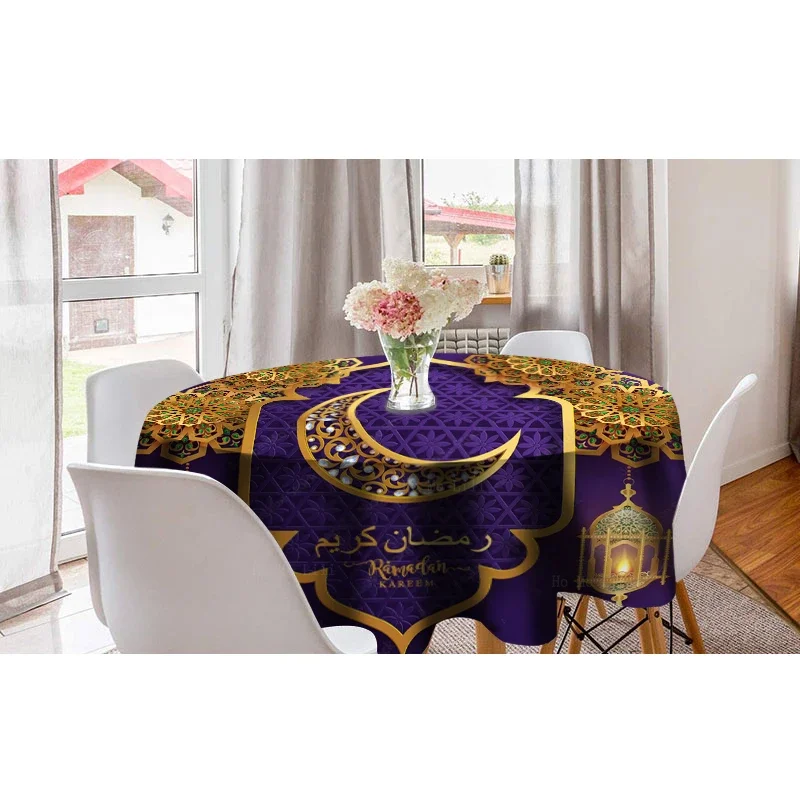 Ramadan Kareem Crescent Moon Beautiful Happy Diwali Gold Diya Patterned Round Tablecloth By Ho Me Lili For Tabletop Decor