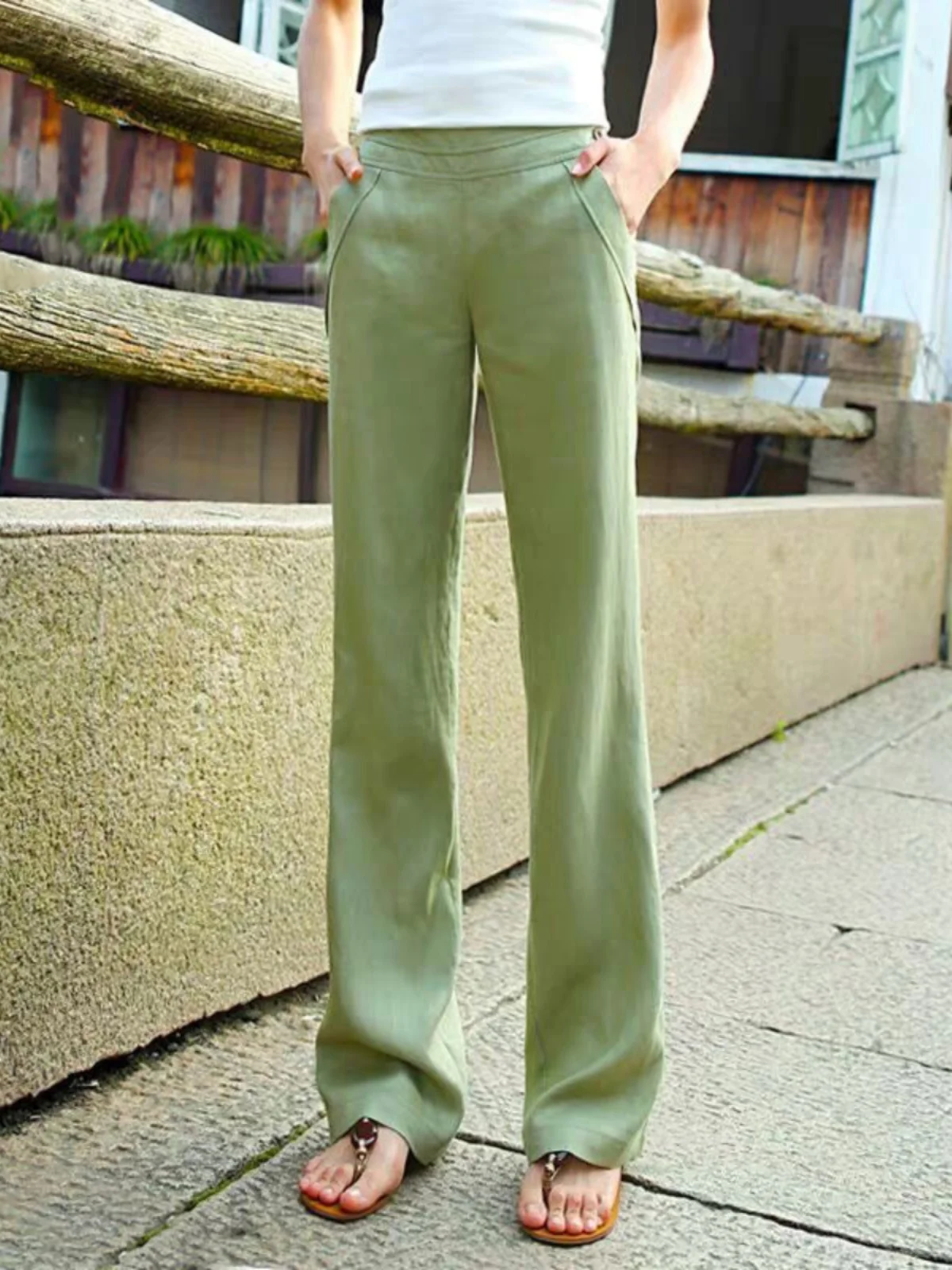 

Женские брюки с высокой талией и широкими штанинами, весенне-летние, свободные, стройнящие, струящиеся, из хлопка и льна, прямые, для ранней осени, повседневные