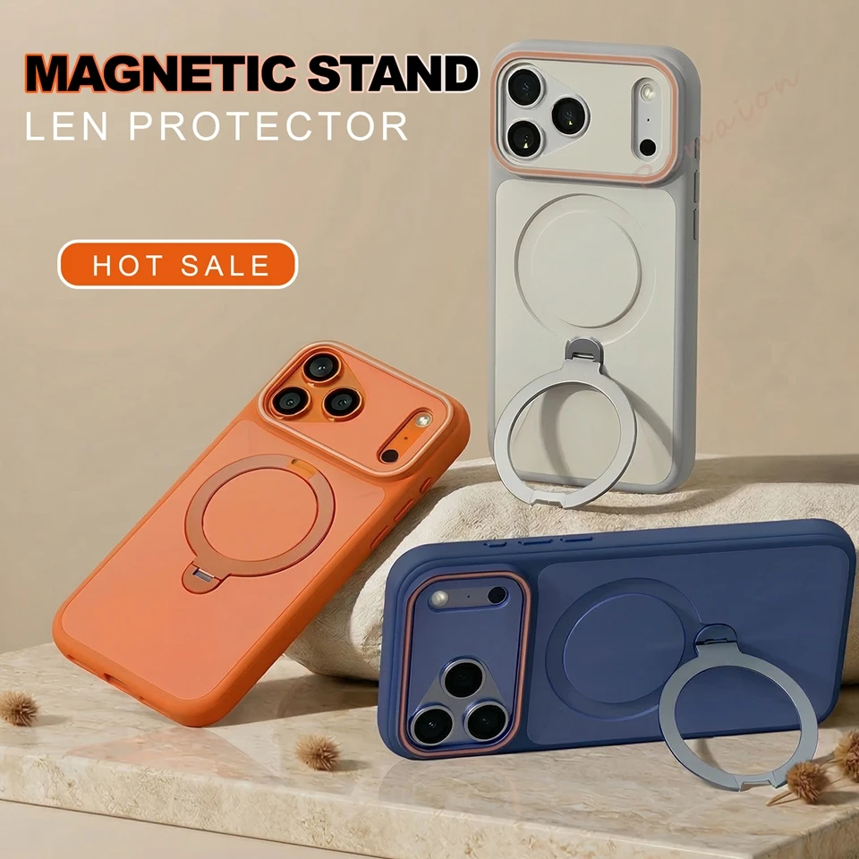 

Official Stand Magnetic Phone Case For iPhone 17 Air 13 11 12 14 15 16 Pro Max 17Pro Magsafe Wireless Charge Protector Cover