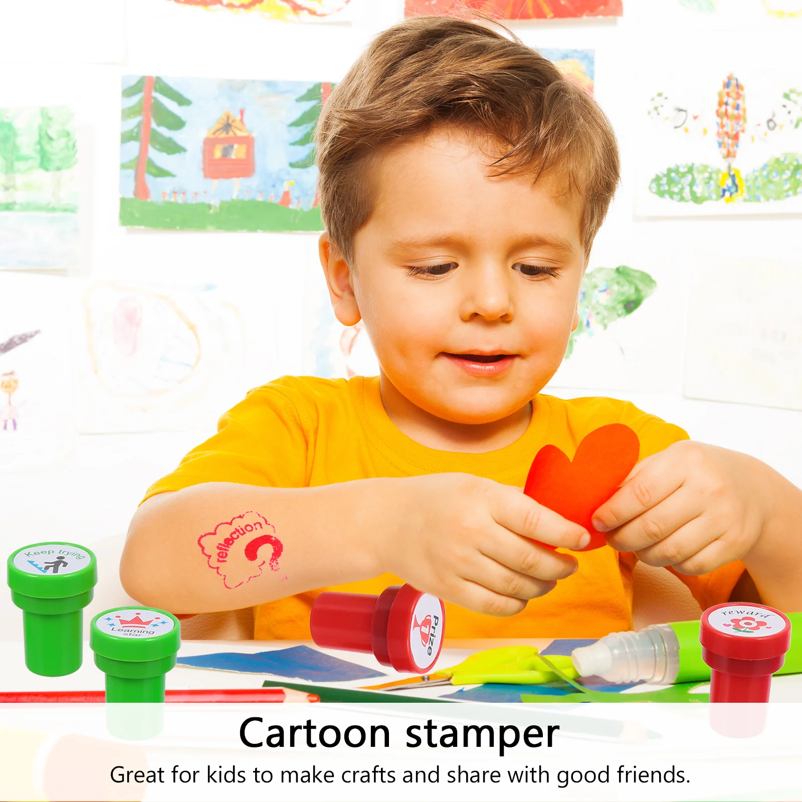 Stamp Kids Teacher Reward Stamps Stampers Ink Stationery School Set Animal Recognition Toy Pre Cartoon Grading Scrapbooking