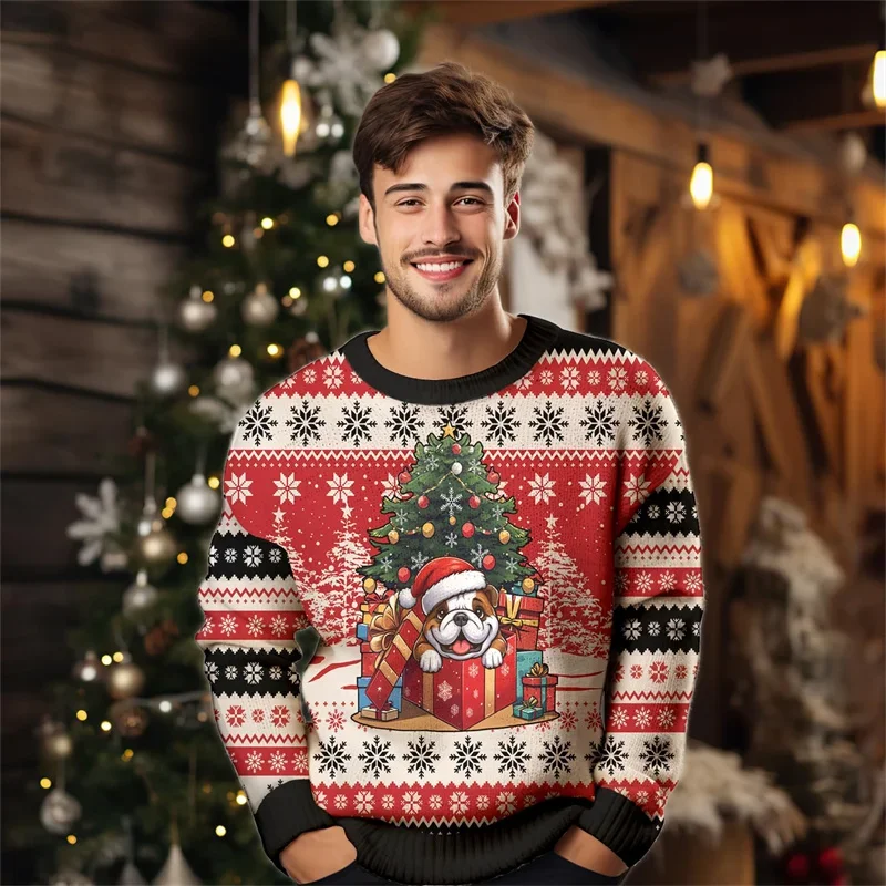 Kawaii Border Collie Beagle Ugly Christmas Sweater For Women Clothes Funny Dog Sweatshirts Corgi Labrador Polyester Men Pullover