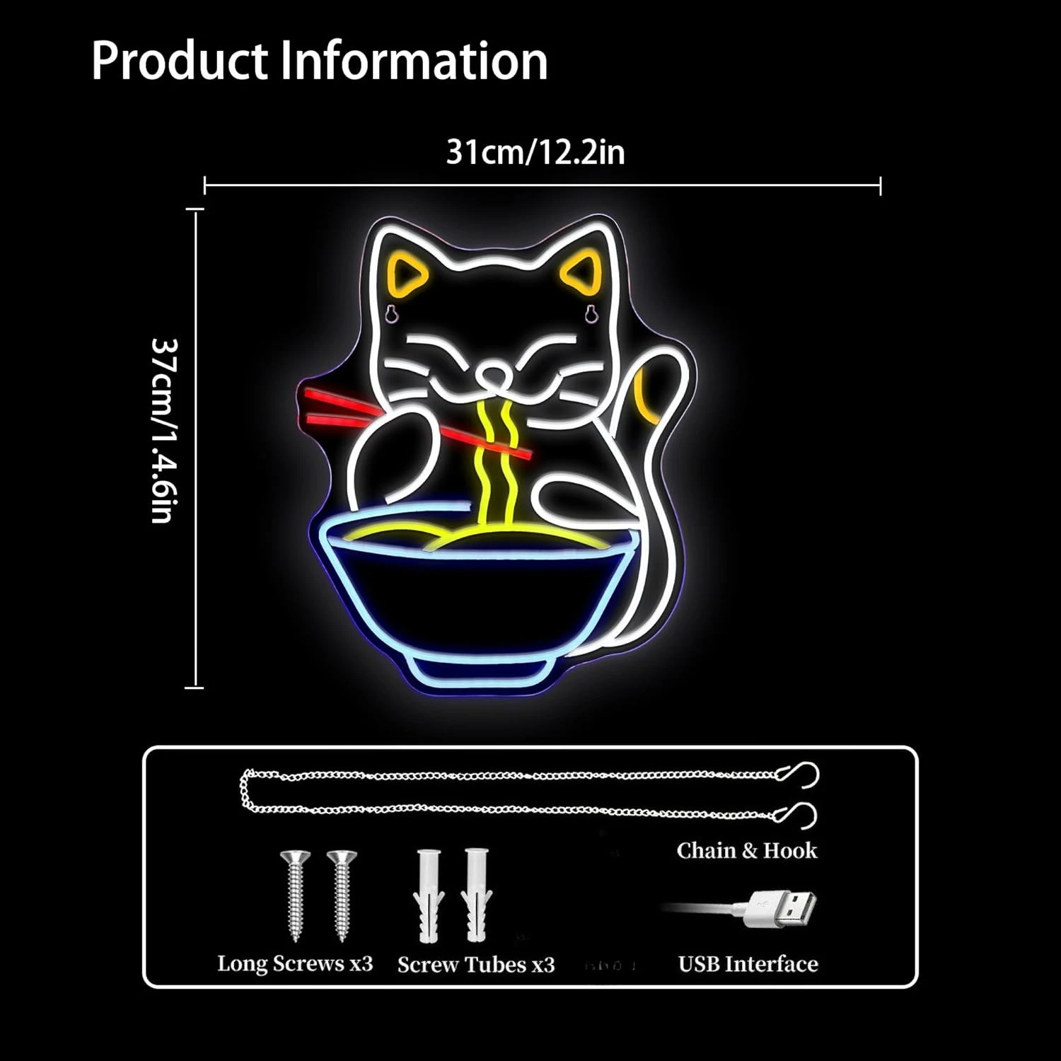 القط رامين النيون تسجيل USB عكس الضوء Led ضوء النيون لمطعم المعكرونة اليابانية المنزل بار حانة المطبخ غرفة الطعام مقهى متجر ديكور #3