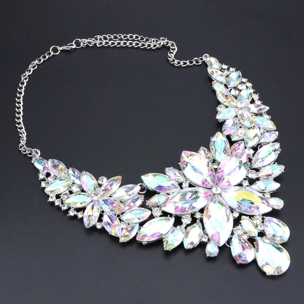 New Luxury Indian Bridal Jewelry Sets Wedding Party Costume Jewellery Womens Fashion Gifts Flower Crystal Necklace Earrings Sets