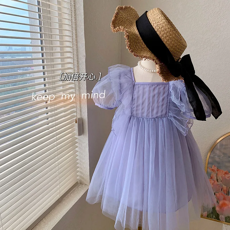 Summer New Girls' Dress Fashion Baby Flounced Sleeve Skirt Comfortable Gauze Skirt Mesh Princess Dress