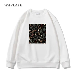 WAVLATII Women New Classical Printed  Sweatshirts Tops Female White Soft Cotton Casual Hoodies Lady Spring Autumn Clothes WH2350