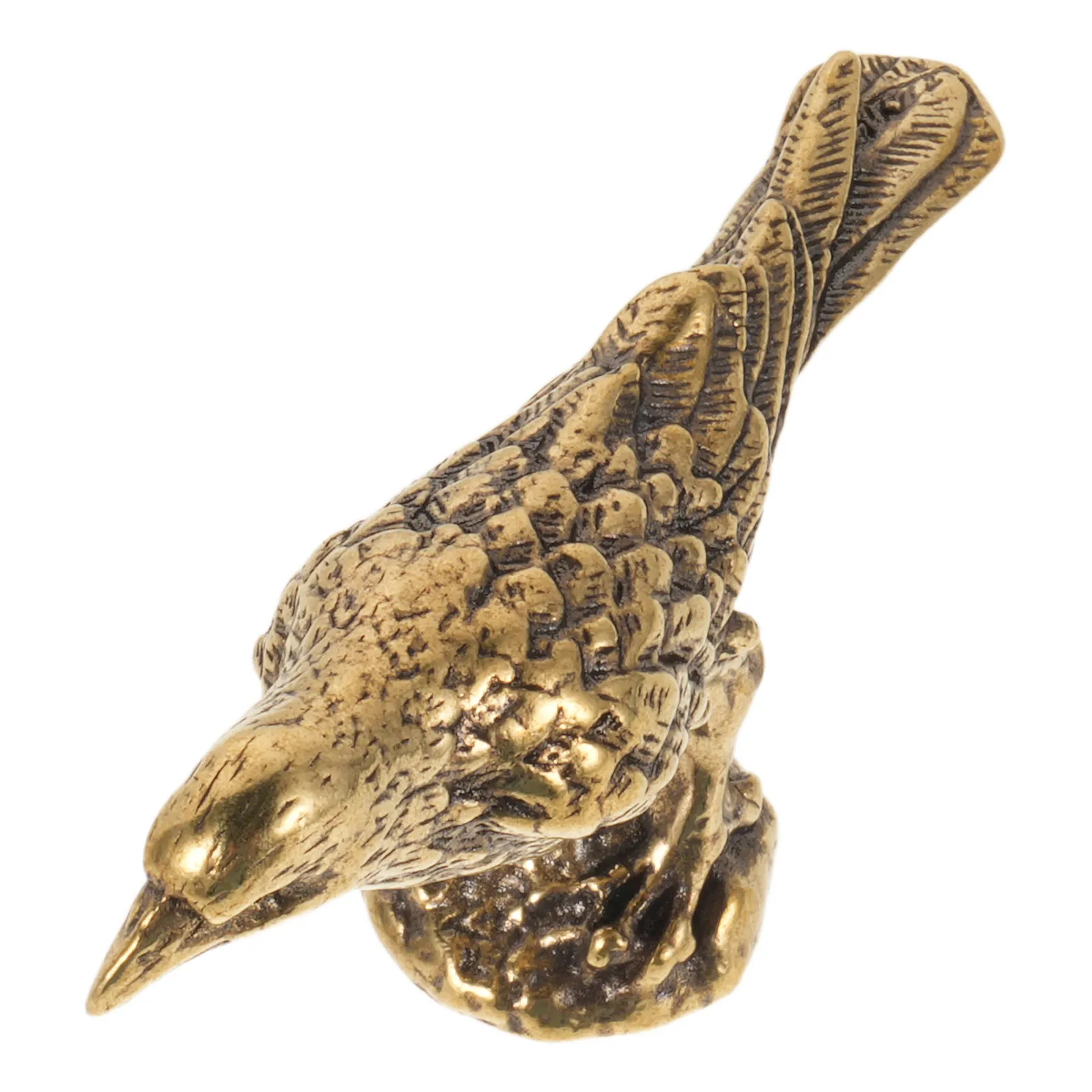 Brass Crow Decoration: Vintage Metal Bird Sculpture for Desktop Office Tabletop - Spooky Retro - Small Animal