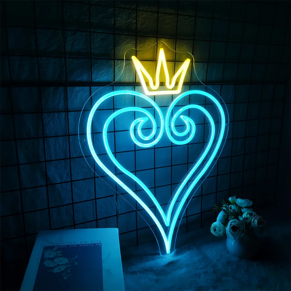 Crown and Hearts Neon Signs for Wall Decorative Powered Light for Kid Cave Game Home Party Bedroom Room Gamer Birthday Gift