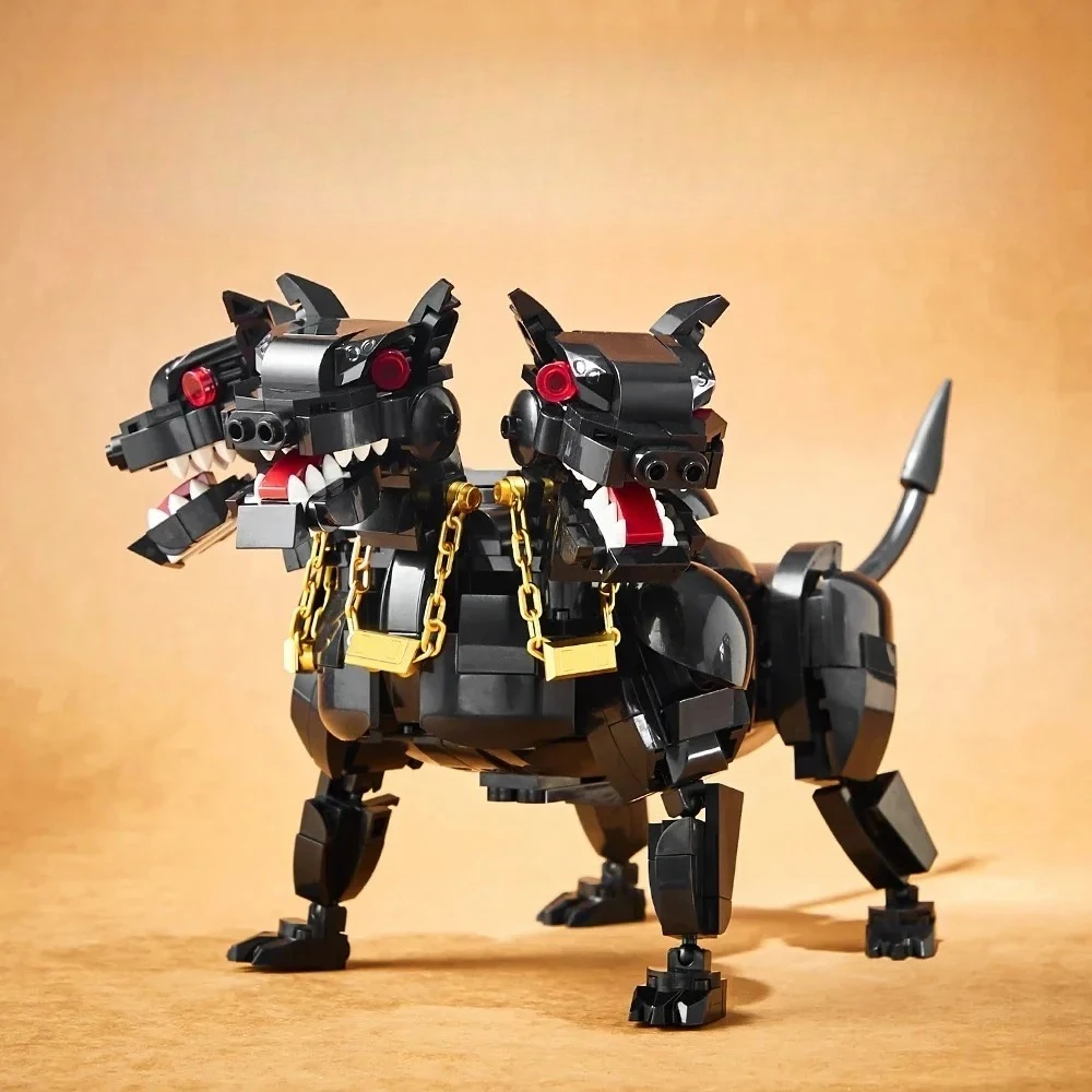 

НОВЫЙ креативный Cerberus, пушистый трехголовый Hellhound, строительные блоки, модель собаки, сборные кирпичи, игрушки, подарок для детей