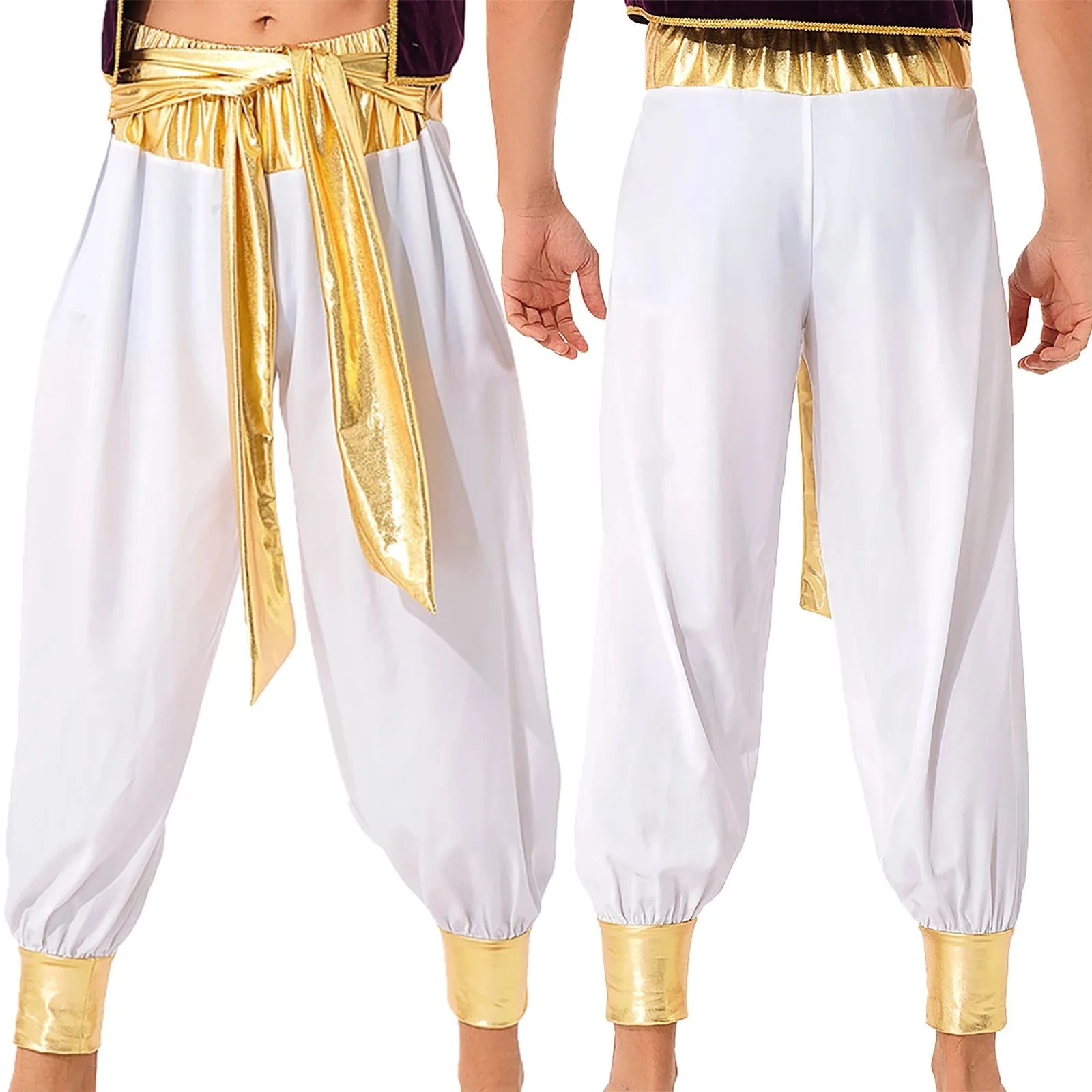 Mannen Halloween Pad Arabische Prins Cosplay Kostuum Open Voorkant Vest Met Broek Themafeest Sprookjes Verkleed Vest