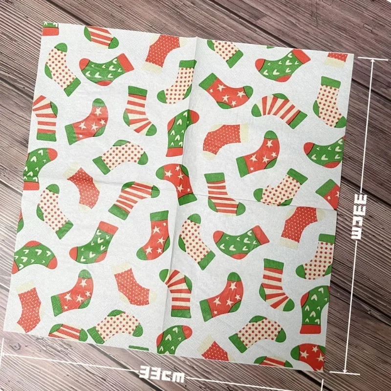 20Pcs 2Ply 33cm Christmas Socks Napkins Red Green Disposable Paper Napkins for Xmas Party Table Decor