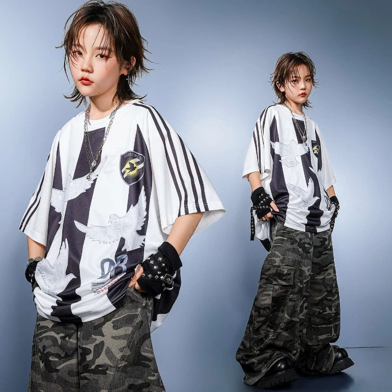 

Boys Hip Hop Dance Costume White Short Sleeve T Shirt Camouflage Pants Modern Kpop Clothing Group Jazz Performance Stage Outfits