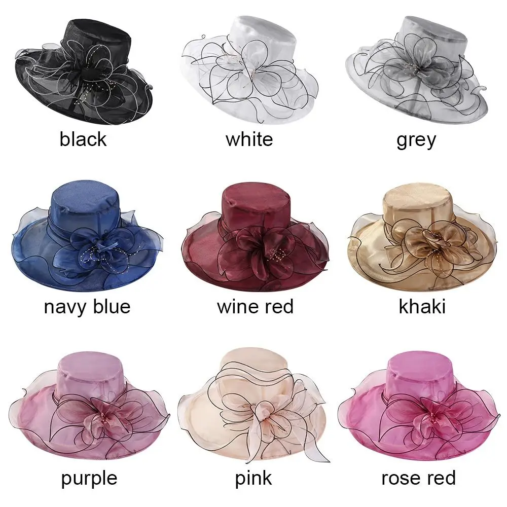Women\'s Floral Organza Wide Brim Sun Hat Lightweight Breathable Sunshade Hat