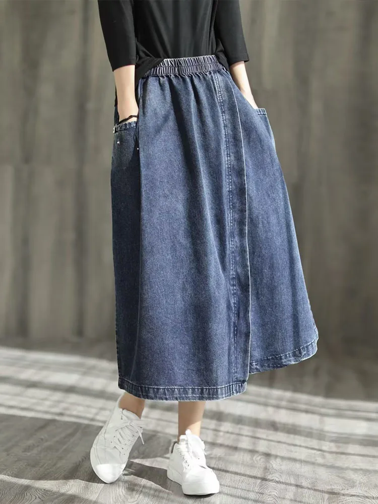 AmaxluluE 2025 Summer Ladies Elegant Streetwear Womens Fashion Vintage Loose Denim Skirts Females Luxury Classic Casual Clothes