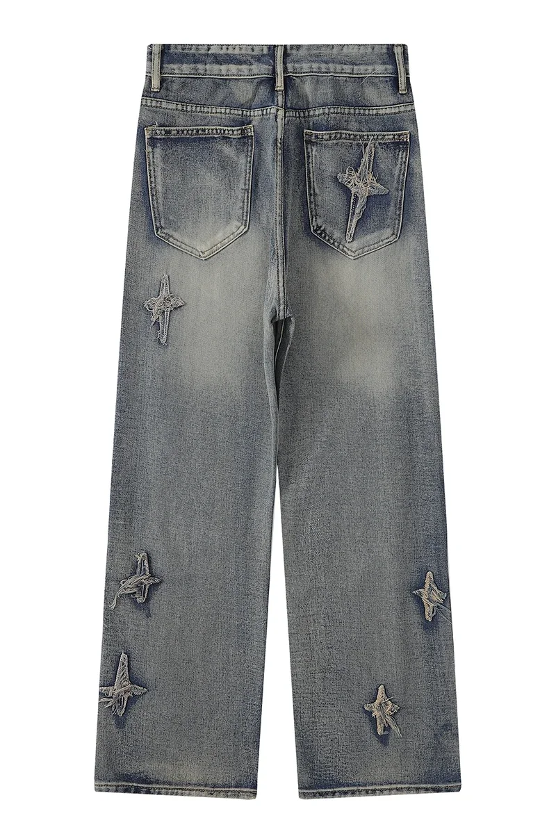 Aelfric Eden Star Embroidered Washed Jeans 2023 Men Hip Hop Denim Streetwear Hole Denim Pant Harajuku Joggers Jeans Harem Pants