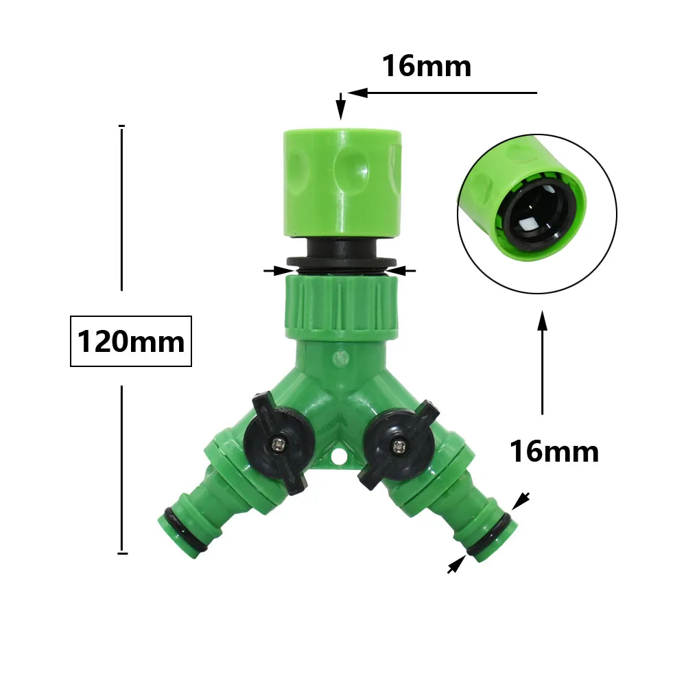 Divisor de agua de manguera de jardín de 2 vías, Conector de manguera tipo Y, acoplamiento rápido, sistema de riego por goteo, válvula controladora