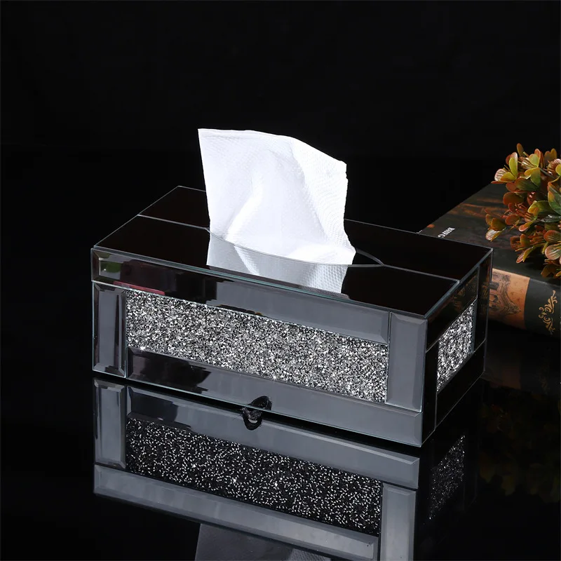 Crystal diamond tissue box, glass tissue box, storage box, home mirror glass napkin box