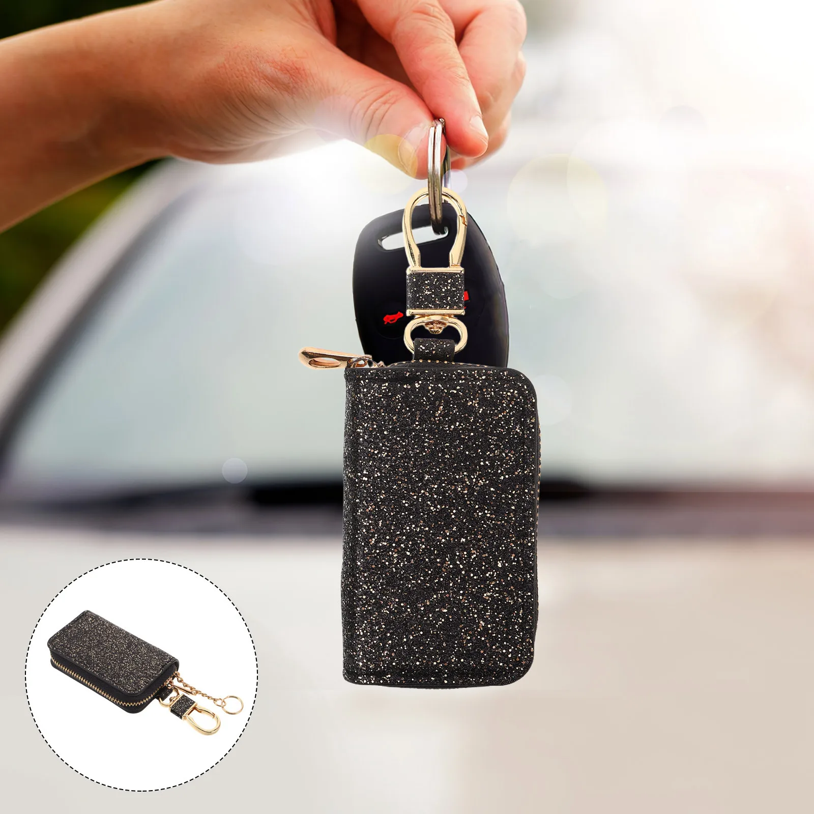 2Pcs Car Key Fob Case Universal PU Pouch Zipper Closure Protective Mini Bag Portable Key Holder Car Accessories