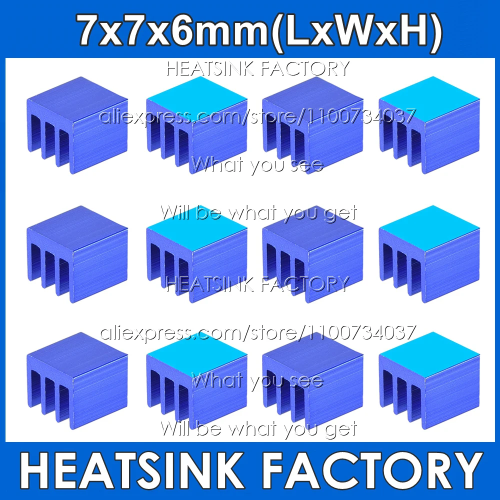 Free Shipping No Tape / With Thermal Tape, 7x7x6mm Blue Anodized Aluminum Heat Sink Chip Radiator Cooler for VGA RAM,IC Chips