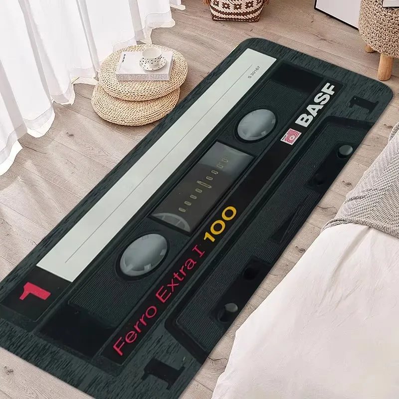 VIKAMA Retro Cassette Tape Pattern Rectangular Area Rug For Study, Bedroom, and Hallway—Non-Slip, Stain-Resistant, Home Decor