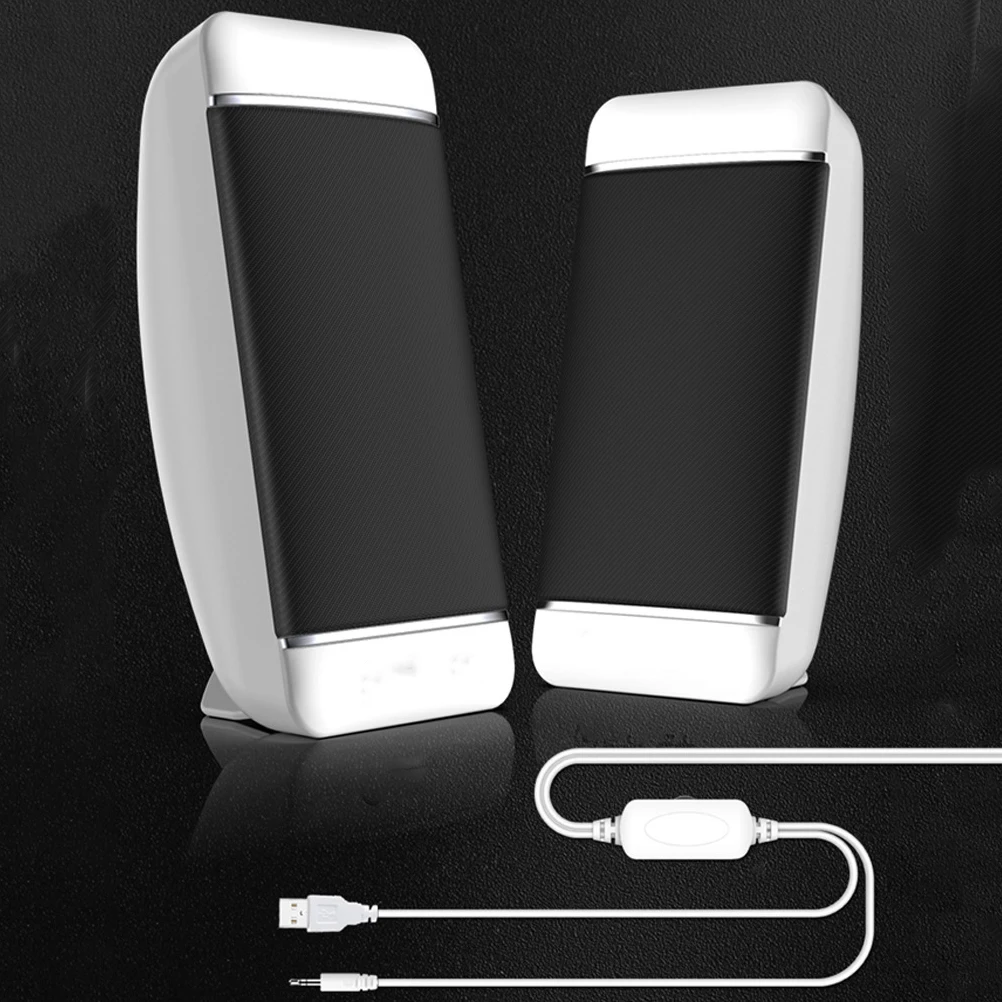 

2 Pcs Portable Laptop Speakers USB Powered Computer Stereo High Fidelity Multimedia White 360° Ground for Desktop