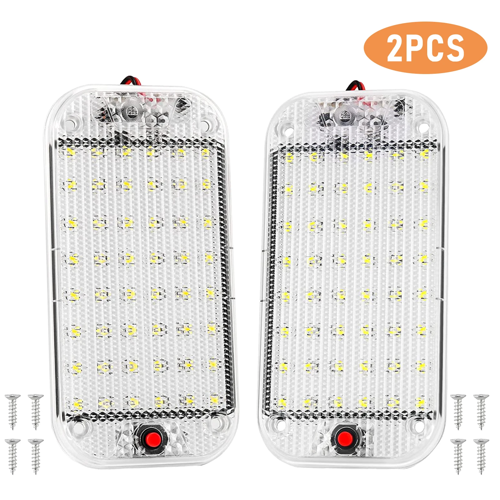 2 Pcs LED ไฟเก๋ง10W 48 LED Universal Bright ไฟเก๋ง ON/OFF สำหรับ12V-85V รถบรรทุกไฟเพดานกลม