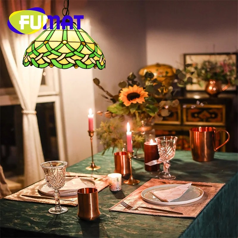 

FUMAT Tiffany Vintage style stained glass chandelier Art Deco living room Bedroom bed bay window Dining room suspended light