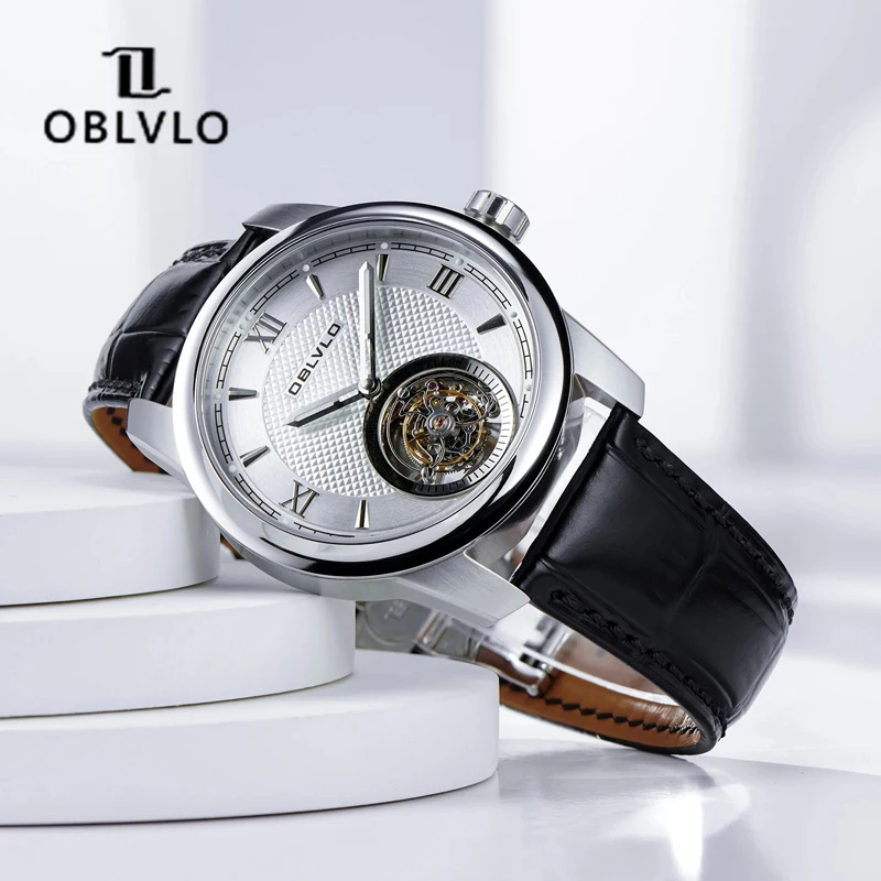 OBLVLO Classic Retro Flying Tourbillon Men's Watches Sapphire Glass Waterproof 50M Mens Mechanical Automatic Watches