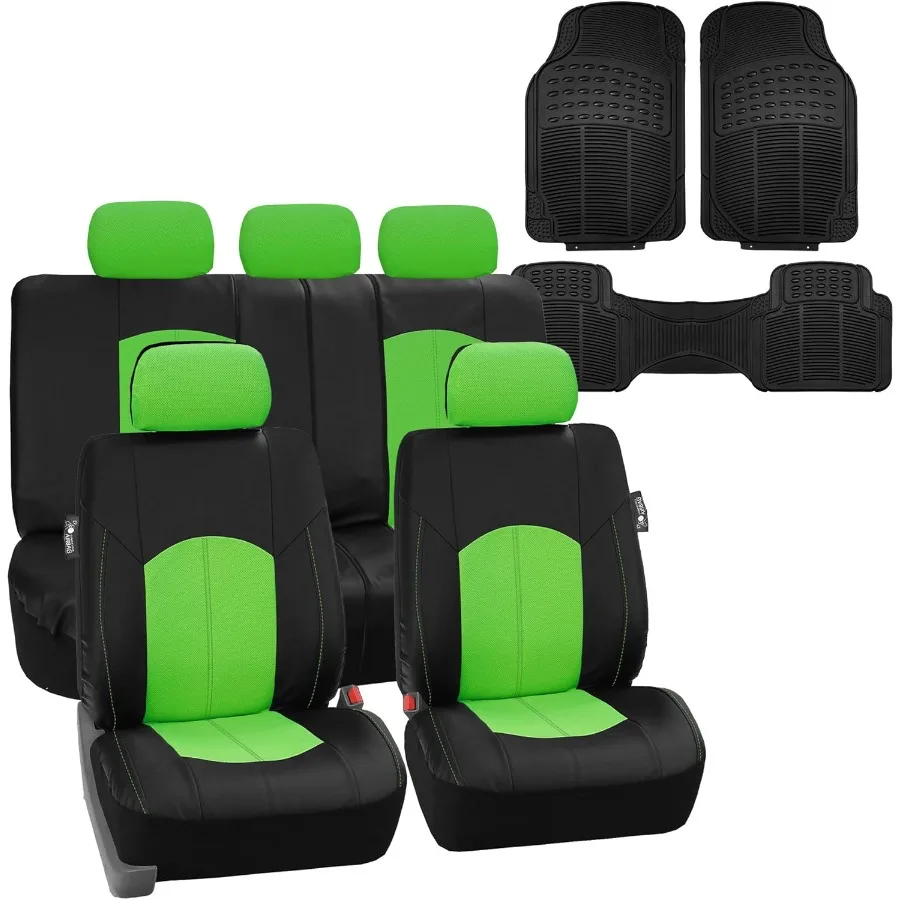 Fh Group Automotive Highest Grade Faux Leather Seat Cover Protector Universal Fit For Cars Trucks Suv - Combo Vinyl Floor Mats-image